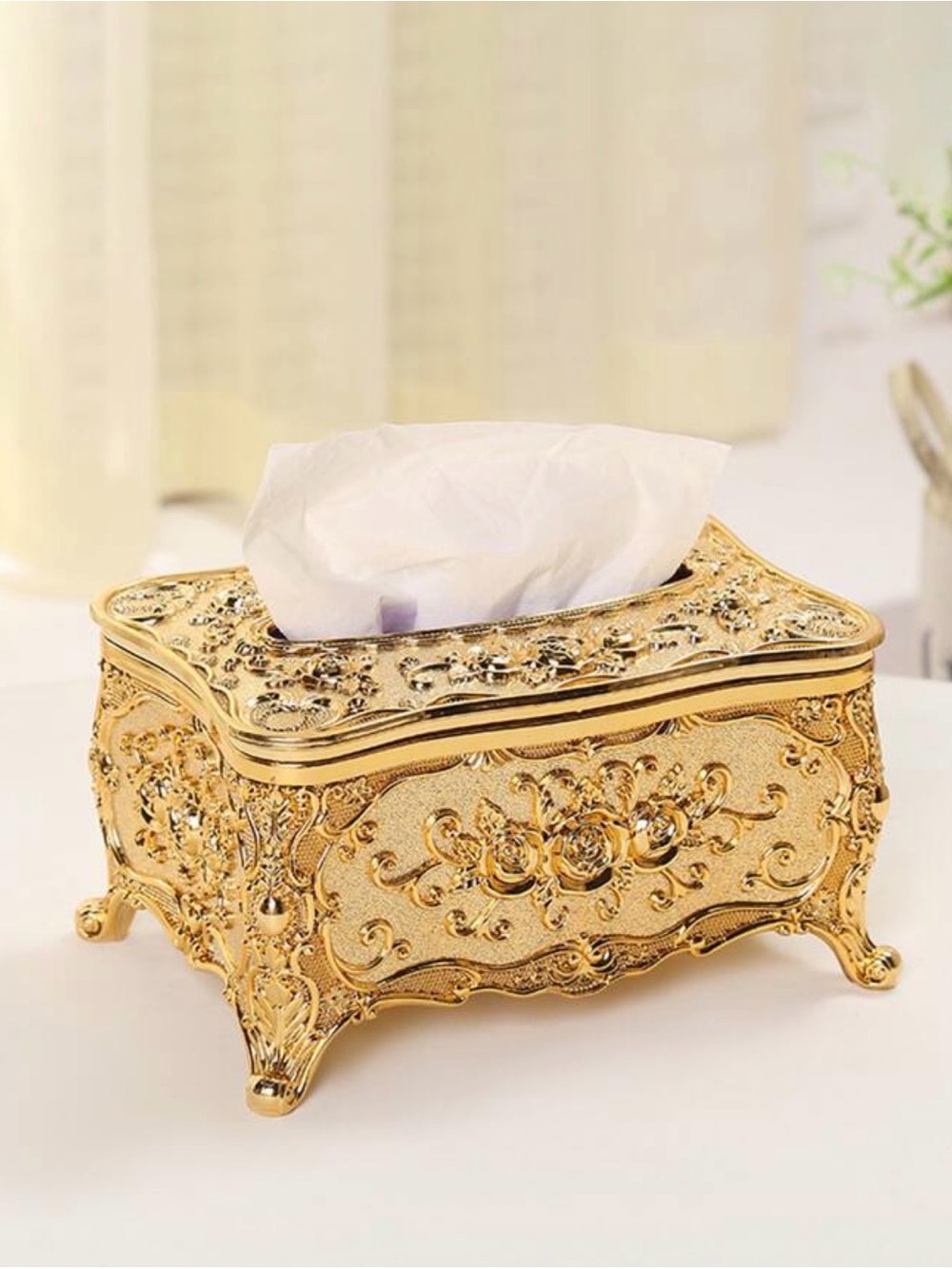 Ornate Gold Tissue Box Cover - Decorative Home Accent